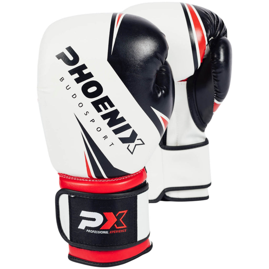 PX Boxhandschuhe, Kunstleder, weiß-schwarz-rot, 14oz