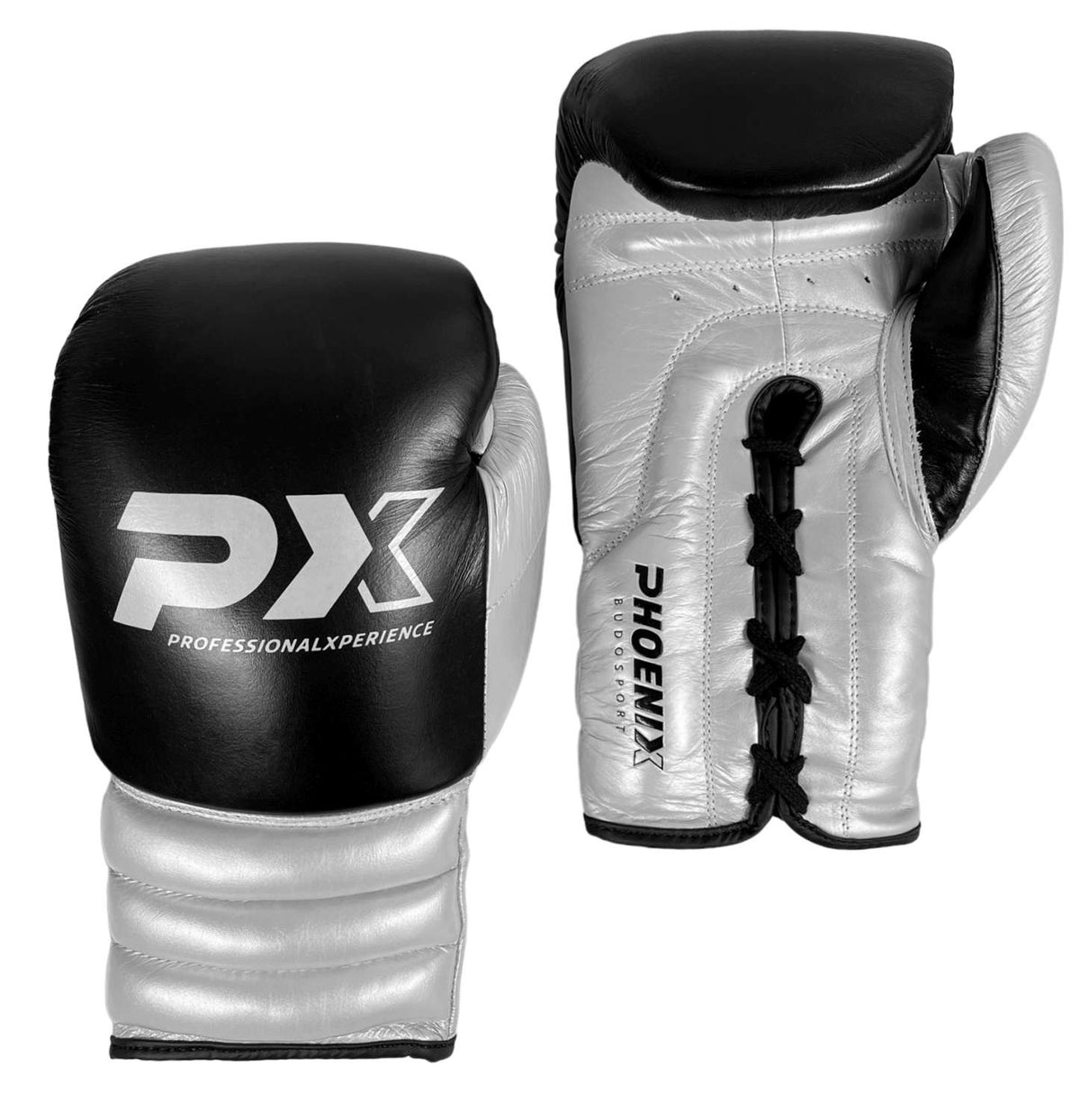 PX Wettkampf Boxhandschuhe Leder schwarz-silber 10oz