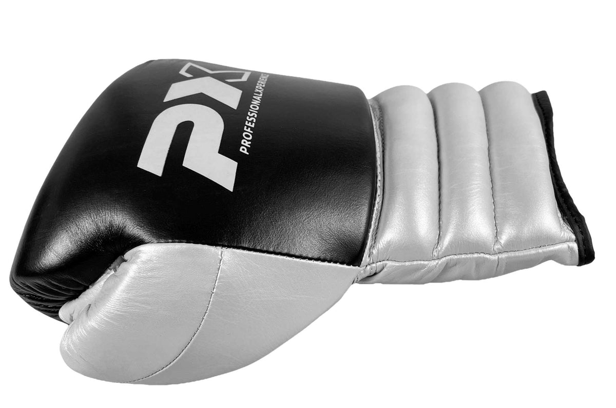 PX Wettkampf Boxhandschuhe Leder schwarz-silber 16oz