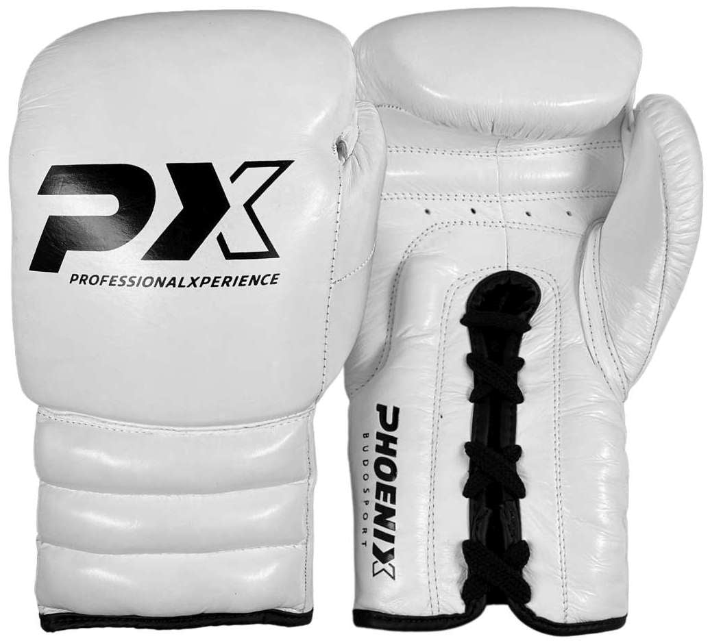 PX Wettkampf Boxhandschuhe Leder weiß 16oz