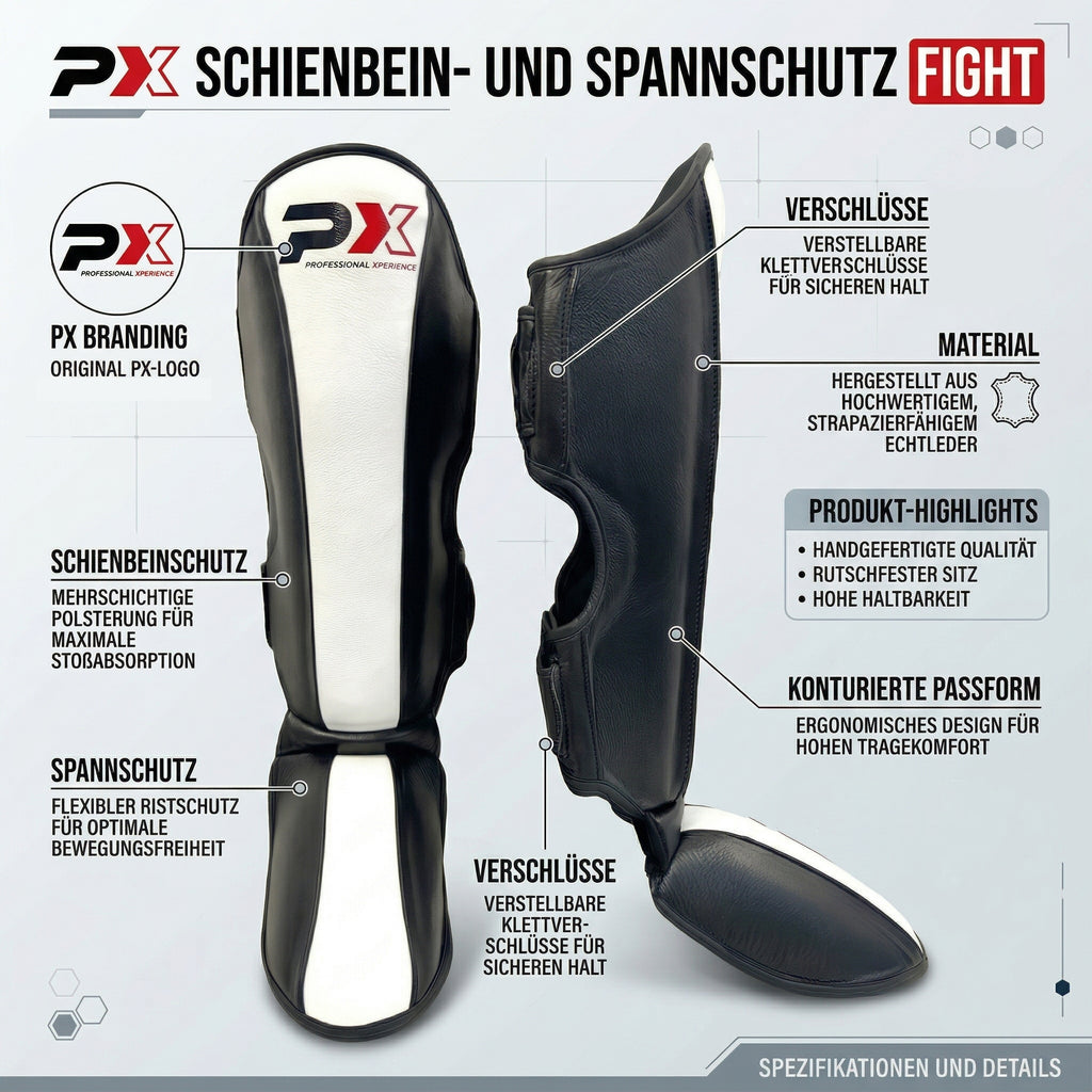 PX FIGHT Schienbein-Spannschutz, Leder, L