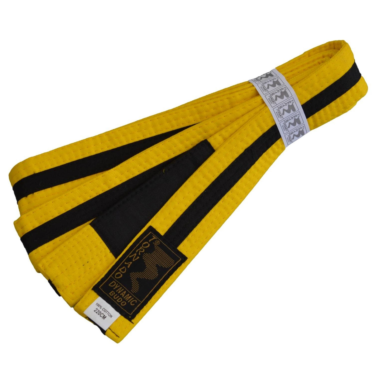 Kinder BJJ Gürtel gelb-schwarz m. Bar 220 cm