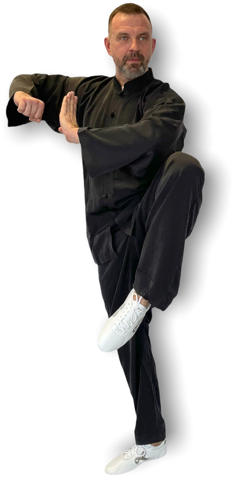 Tai Chi Anzug Kunstseide, schwarz 180