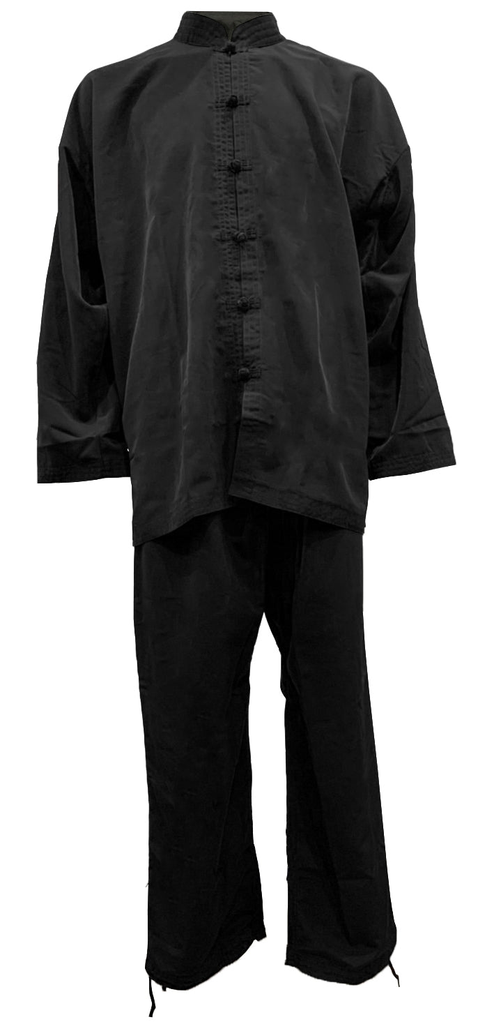 Tai Chi Anzug Kunstseide, schwarz 180